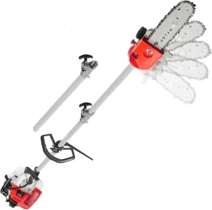 Gas Powered Pole Saw, 90-180 Rotatable Cordless Extension Chainsaw for Tree Trimming with 3.6ft Extension Pole Reach to 16 feet for Tree Limb Branches Pruning, Adjustable Saw Head
