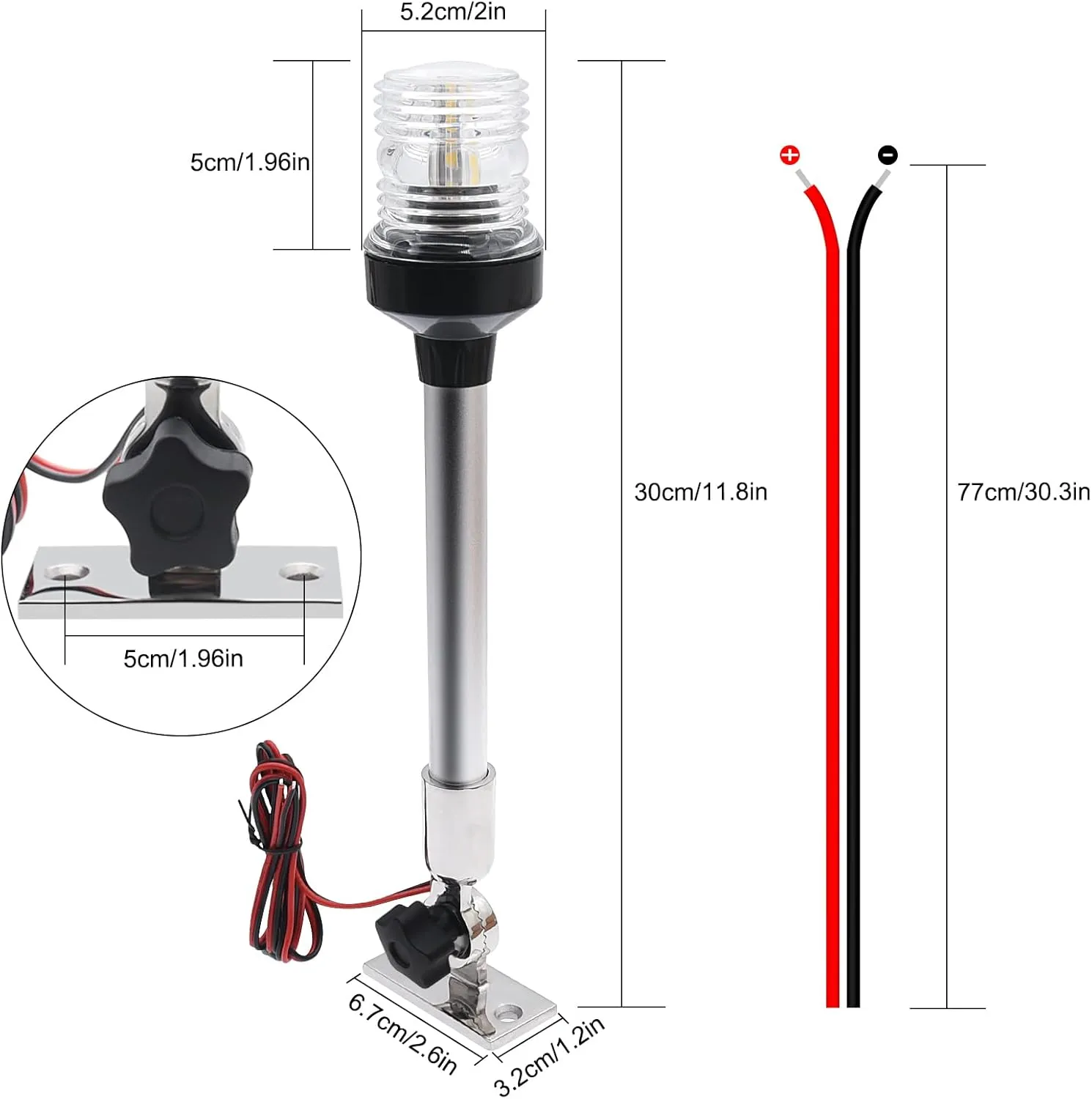 Geloo 12 Inch Navigation Lights - Fold Down Stern & Anchor Lights for Pontoon, Fishing Boat & Yacht - All Round 360 Illumination - 3 Nautical Mile