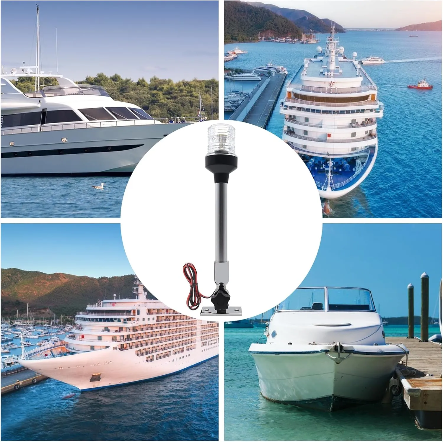 Geloo 12 Inch Navigation Lights - Fold Down Stern & Anchor Lights for Pontoon, Fishing Boat & Yacht - All Round 360 Illumination - 3 Nautical Mile