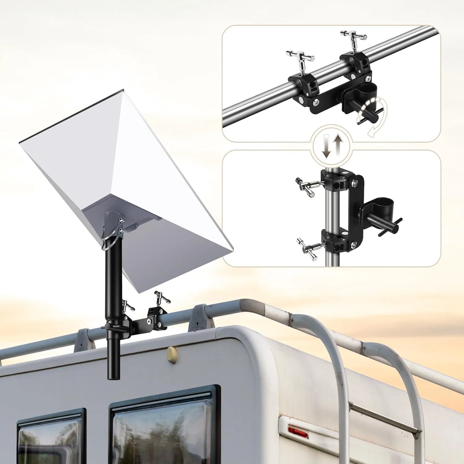 Gen 3 Starlink Mount for RV Ladder & Roof Rack, Adjustable With Pipe Adapter for Pole/Roof/Camper/Railing Use, Compatible With Starlink Gen3