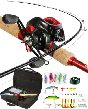 Ghosthorn Graphite Fishing Rod and Reel Combo, Bait Casting Telescoping Fishing Pole Collapsible Portable Travel Kit with Carrier Bag for Freshwater Fishing Gift for Men Women