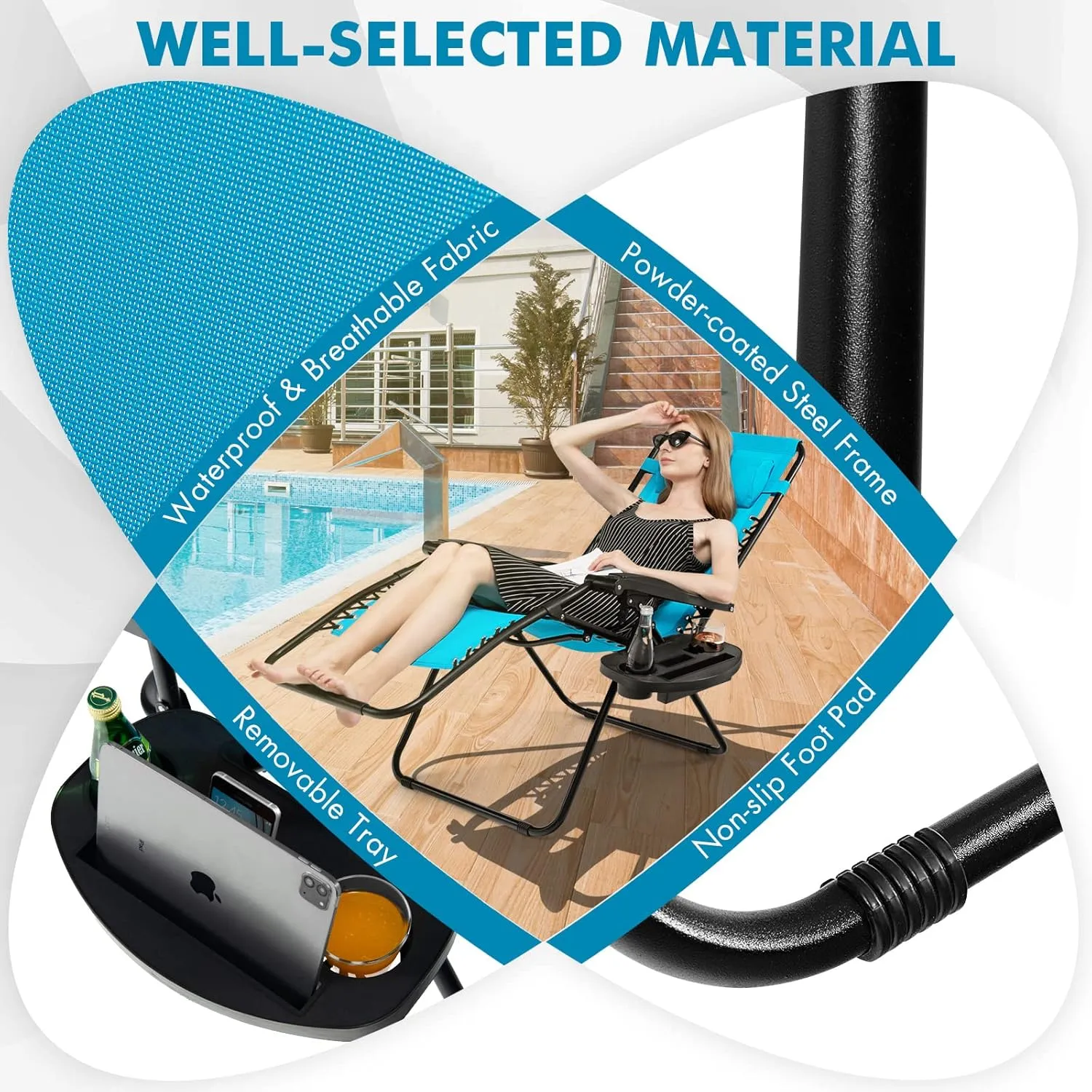 Giantex 2 PCS Zero Gravity Chair, Outdoor Chaise Lounge with Cup Holder, Patio Folding Chairs Recliner for Yard Pool Lawn Balcony, Blue