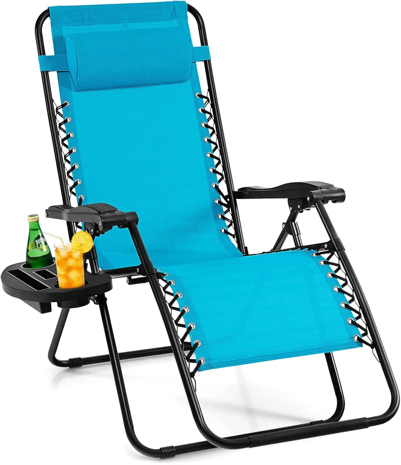 Giantex 2 PCS Zero Gravity Chair, Outdoor Chaise Lounge with Cup Holder, Patio Folding Chairs Recliner for Yard Pool Lawn Balcony, Blue