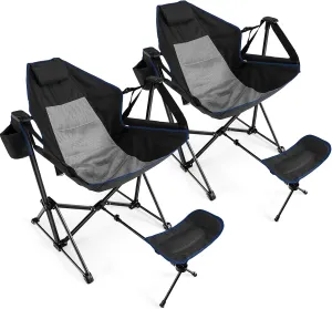 Giantex Outdoor Hammock Camping Chair - Rocking Chair with Removable Footrest, Adjustable Backrest, Pillow, Cup Holder, Storage Bag, Portable Fishing Chair for Poolside Patio Folding Chair (2, Black)