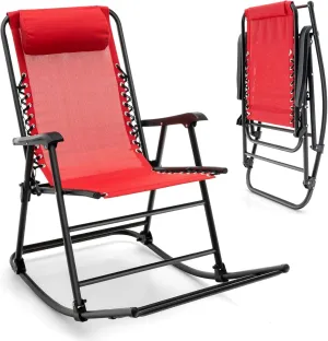 Giantex Outdoor Rocking Chair, Folding Patio Rocker w/Pillow, High Back Ergonomic Armrests & Footrest, Zero Gravity Rocker, Foldable Rocking Camping Chair for Lawn Beach Backyard Garden(1, Red)