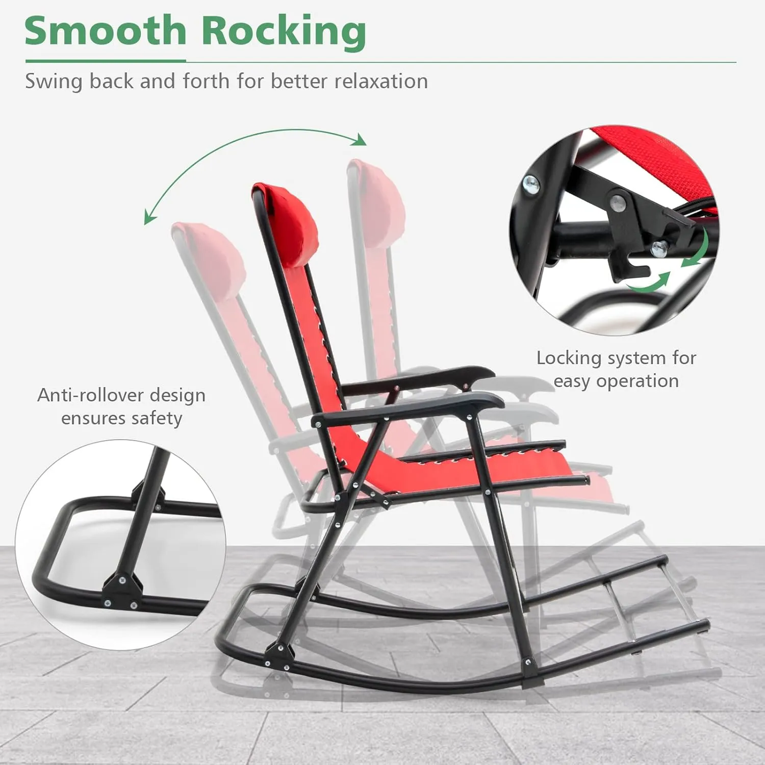 Giantex Outdoor Rocking Chair, Folding Patio Rocker w/Pillow, High Back Ergonomic Armrests & Footrest, Zero Gravity Rocker, Foldable Rocking Camping Chair for Lawn Beach Backyard Garden(1, Red)
