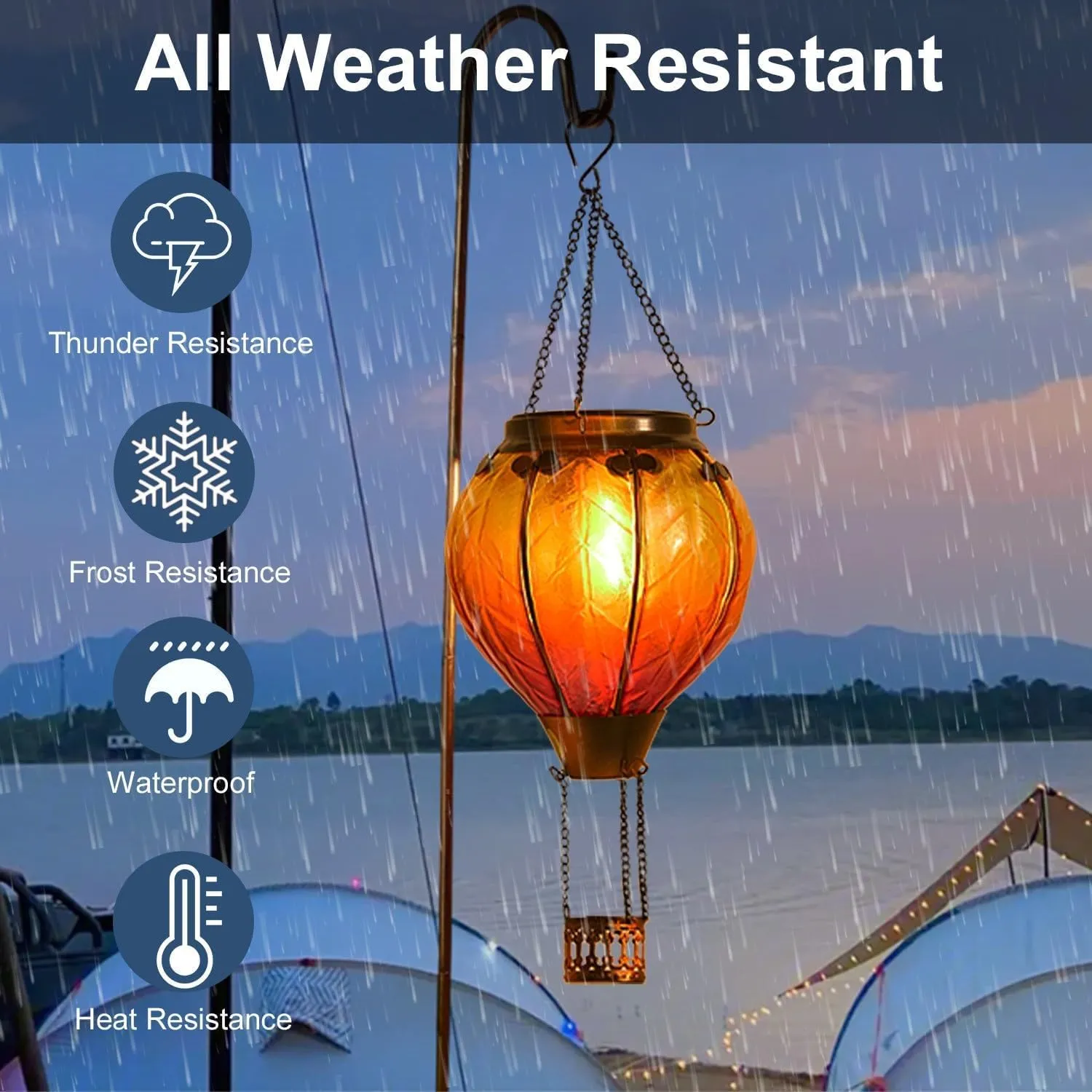 Gifts for Mothers Hot Air Balloon Solar Lantern with Flickering Flame Light Outdoor Solar Hanging Lights Waterproof for Garden Yard Farmhouse Patio Outside Decoration, Stained Glass Gradient Orange