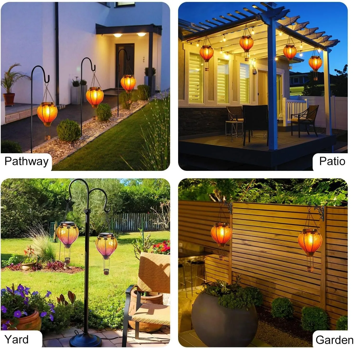 Gifts for Mothers Hot Air Balloon Solar Lantern with Flickering Flame Light Outdoor Solar Hanging Lights Waterproof for Garden Yard Farmhouse Patio Outside Decoration, Stained Glass Gradient Orange