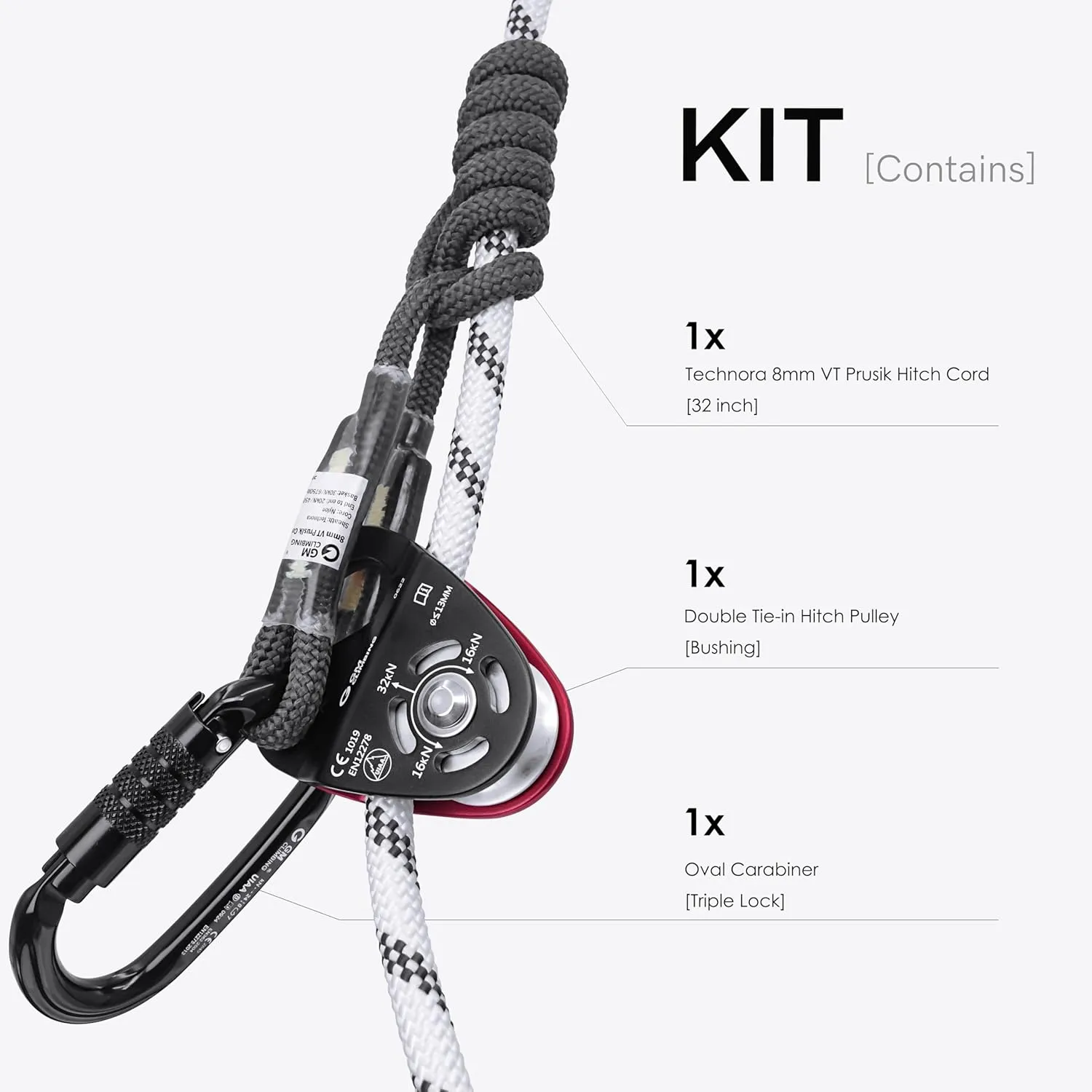 GM CLIMBING 32kN Double Tie-in Hitch Pulley CE UIAA Certified Hitch Tender Advance Prusiks for Arborist Tree Climbing Positioning Lanyards