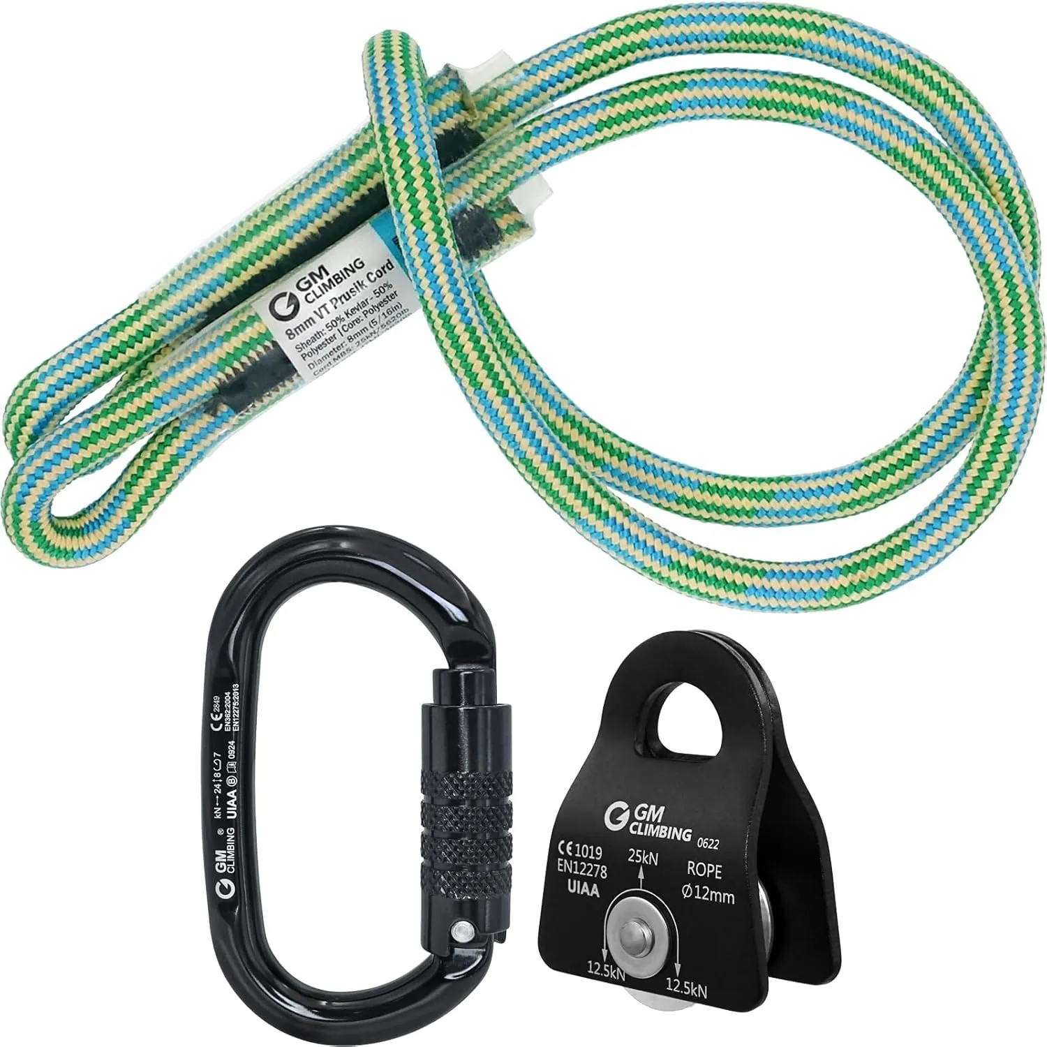 GM CLIMBING Micro Prusik Minding Pulley 25kN CE UIAA Certified 12mm Single Pulley Mobile Side Plates for Arborist Rigging Climbing Rescue
