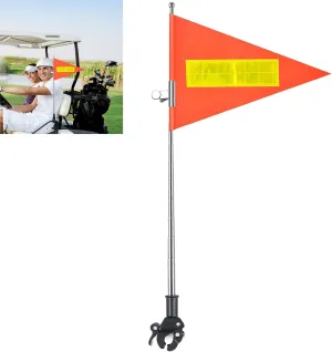 Golf Cart Flags with Pole and Mount, 8.3 x 11.8 Inch Reflective Telescopic Triangle Orange High Visibility Safety Flag for Wheelchairs, Golf Cart Accessories