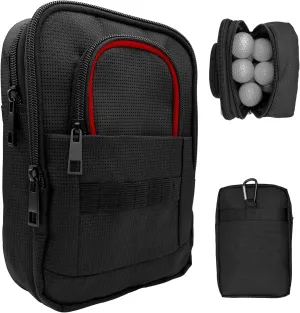 Golf Valuables Pouch - Golf Ball Bag Pouch, Utility Golfer Portable Organizer, Large Golf Accessories Pouch for Gadgets, Like Golf Balls, Tees, Ball Market - Golf Gift for Men and Women (Red Edge)