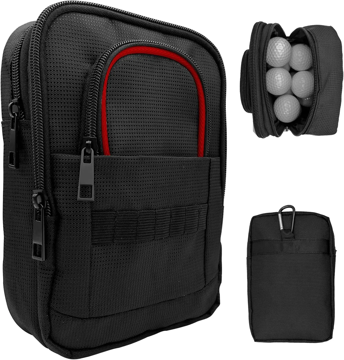 Golf Valuables Pouch - Golf Ball Bag Pouch, Utility Golfer Portable Organizer, Large Golf Accessories Pouch for Gadgets, Like Golf Balls, Tees, Ball Market - Golf Gift for Men and Women (Red Edge)