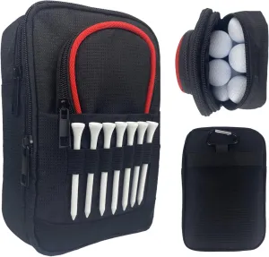 Golf Valuables Pouch – Large Capacity Detachable Golf Accessory Bag with Zippered Pockets for Balls, Tees & Essentials – Clips to Golf Bag – Great Gift for Men & Women (Red Edge)