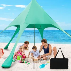 Goplus Beach Canopy, 20 x 20 FT Beach Shade with UPF50  Sun Protection, Carrying Bag, Sand Shovel, Aluminum Pole, 6 Ground Stake, Portable Sun Shelter, Outdoor Beach Tent for Backyard Camping Picnic