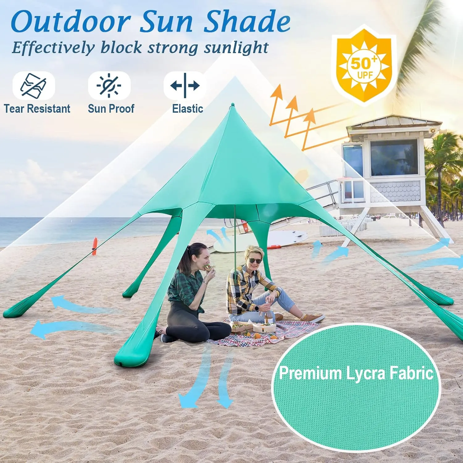 Goplus Beach Canopy, 20 x 20 FT Beach Shade with UPF50  Sun Protection, Carrying Bag, Sand Shovel, Aluminum Pole, 6 Ground Stake, Portable Sun Shelter, Outdoor Beach Tent for Backyard Camping Picnic