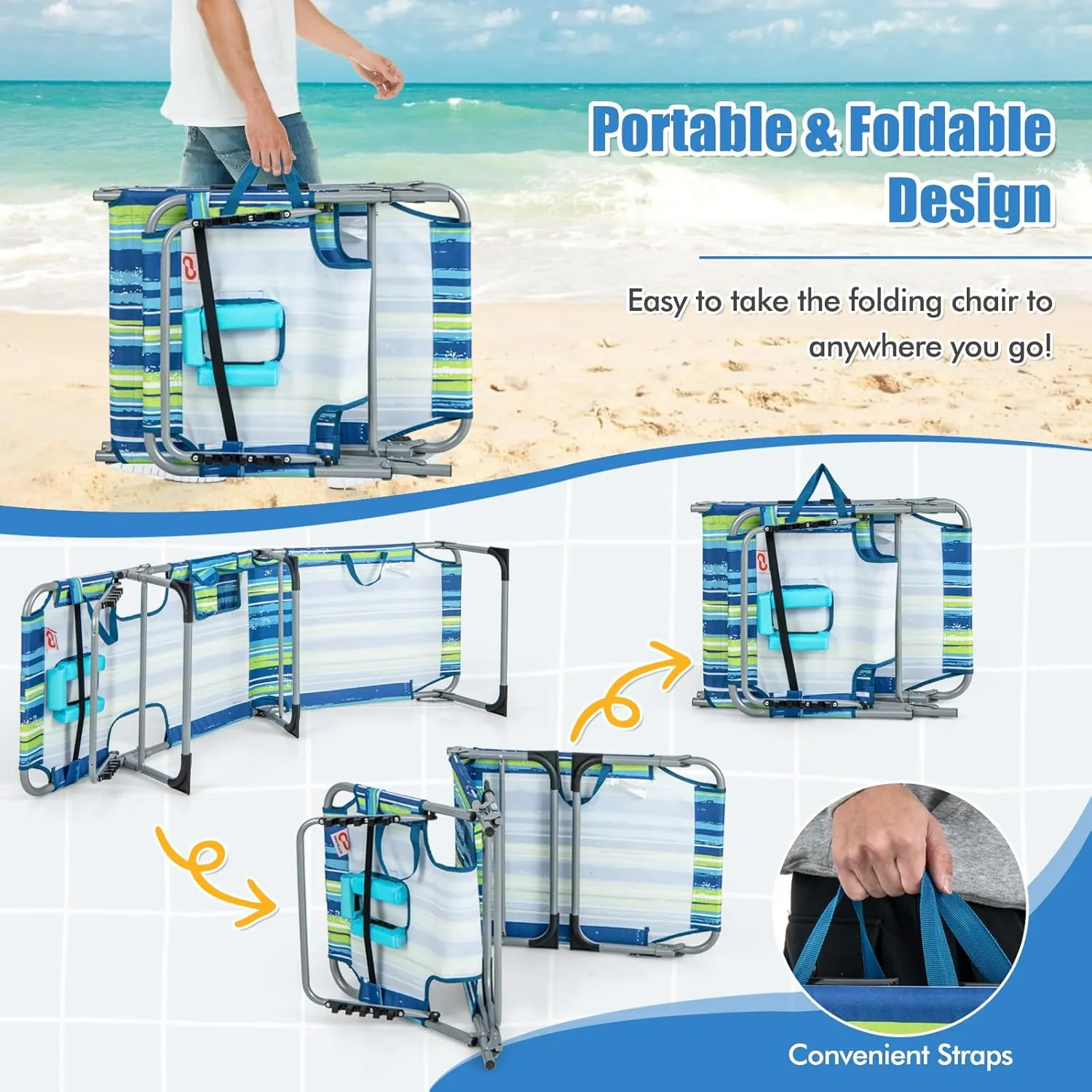 Goplus Tanning Chair, Folding Adjustable Patio Lounge Chair with Face Hole, Removable Pillow, 330LBS, Carry Strap, Outdoor Sunbathing Chair, Lightweight Portable Beach Lounge Chair, No Assembly