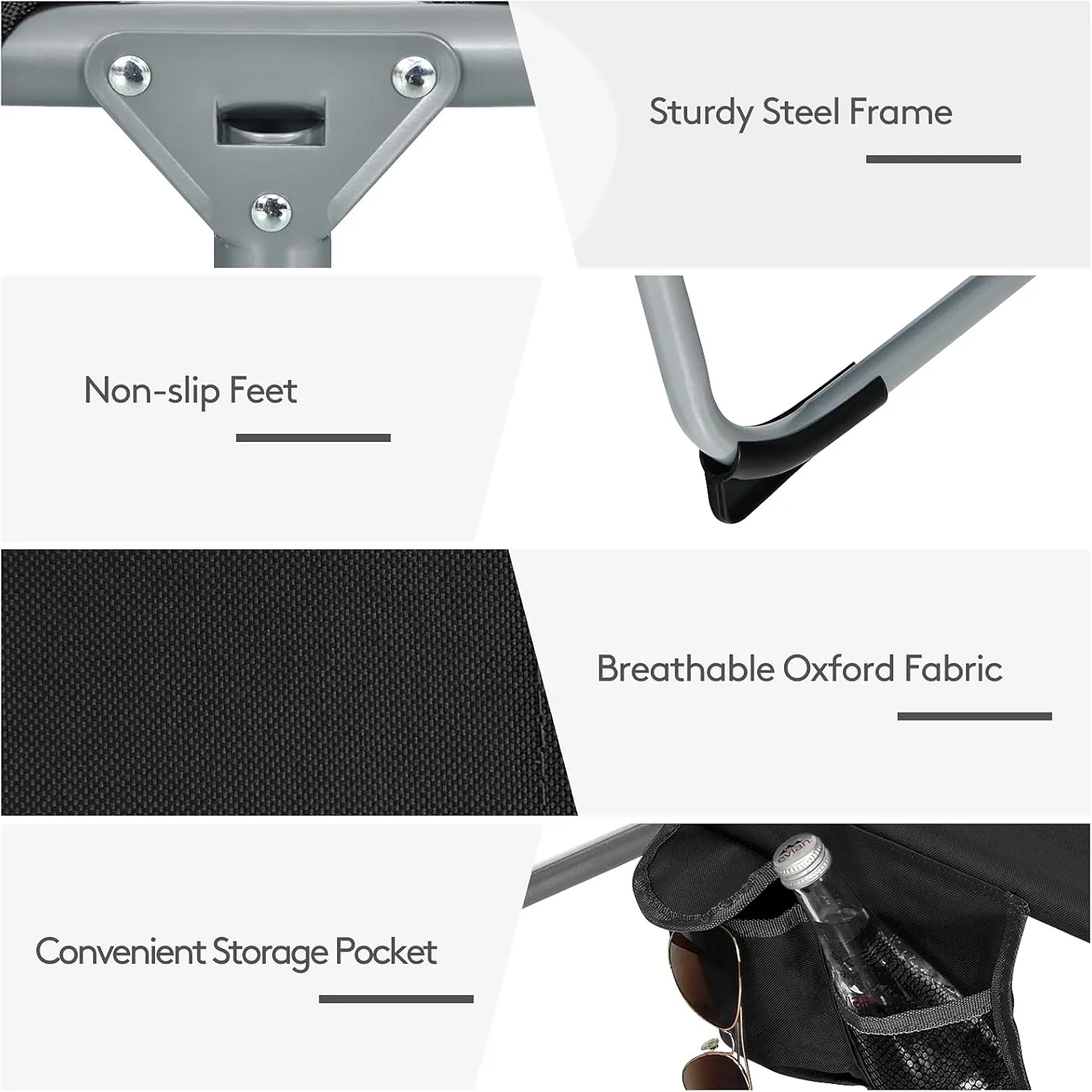 Goplus Tanning Chair, Folding Beach Lounge Chair with Face &Arm Hole, 5-Position Adjustable,Removable Pillow,Side Pocket, Sunbathing Chair, Portable Outdoor Lounge Chair for Patio Pool Lawn (1, Black)