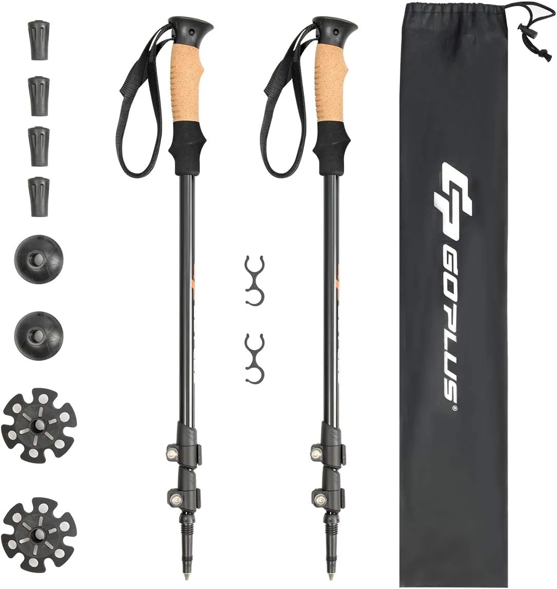 Goplus Trekking Poles, 2 Pack Adjustable Anti-Shock Hiking Walking Climbing Sticks, Lightweight Aluminum 7075 with Carry Bag