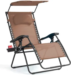 Goplus Zero Gravity Chairs, X-Large Folding Lounge Lawn Chair w/Canopy Shade & Cup Holder, Adjustable Folding Patio Recliner for Pool Porch Deck Oversize (Coffee)