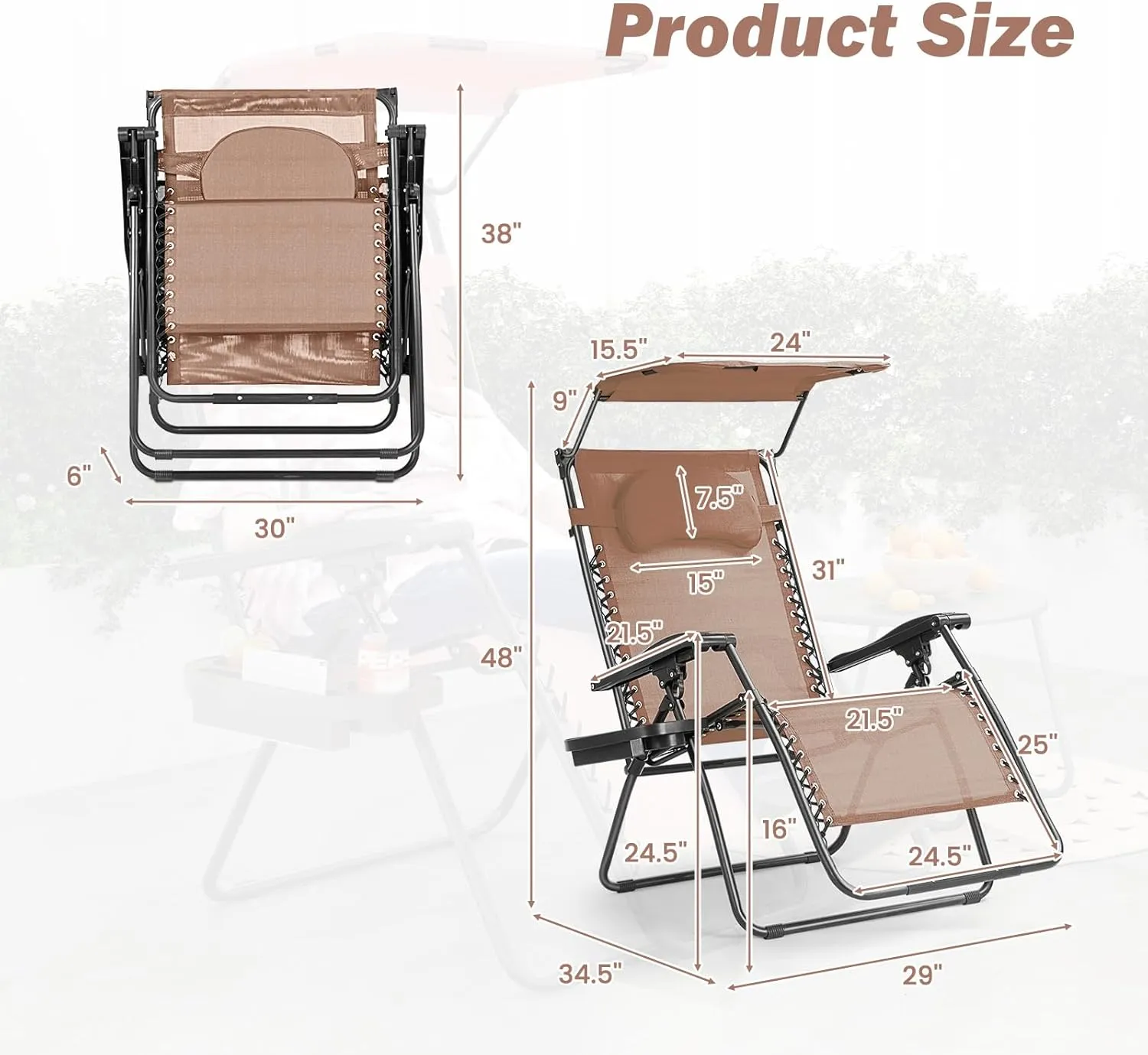 Goplus Zero Gravity Chairs, X-Large Folding Lounge Lawn Chair w/Canopy Shade & Cup Holder, Adjustable Folding Patio Recliner for Pool Porch Deck Oversize (Coffee)
