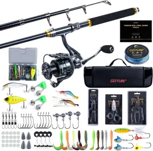 Goture Fishing Rod and Reel Combos-Telescopic Fishing Pole Spinning Reel Lures Set with Carrier Bag,Telescopic Rod Kit for Starter Travel Saltwater Freshwater Fishermen, Gear Gifts for Men