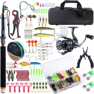 Goture Rod and Reel Combo - Telescopic Pole With Spinning Reel, Lures Set, PC Hard Shell Suitcase - Travel Saltwater Fishing Kit for Starter, Gifts for Men