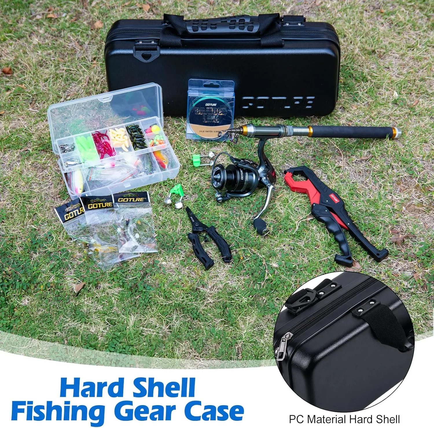 Goture Rod and Reel Combo - Telescopic Pole With Spinning Reel, Lures Set, PC Hard Shell Suitcase - Travel Saltwater Fishing Kit for Starter, Gifts for Men