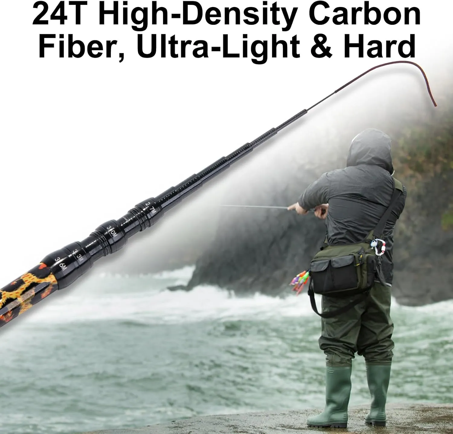 Goture Telescopic Ultralight Fishing Pole, Mini Pocket Travel Fishing Pole 28 Tone, Portable Carbon High Strength Inshore Stream River Dike Lake Fishing Rod, 12 15 18 21FT