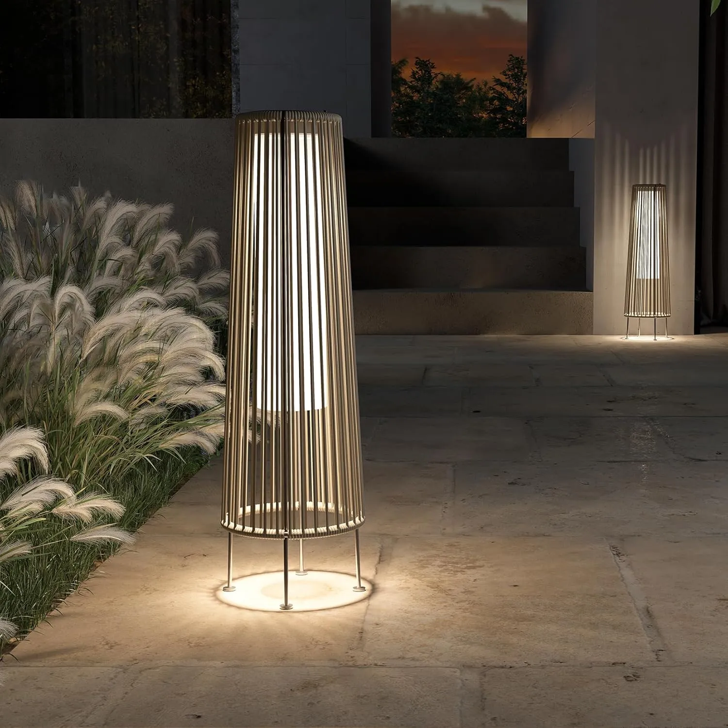 Grand patio 2-Pack Outdoor Floor Solar Light, Wicker Solar Patio Lamp Waterproof Outside Deck Lamp for Porch, Yard, Garden, Lawn Decorations - Light Brown, Gordes 2 PCS