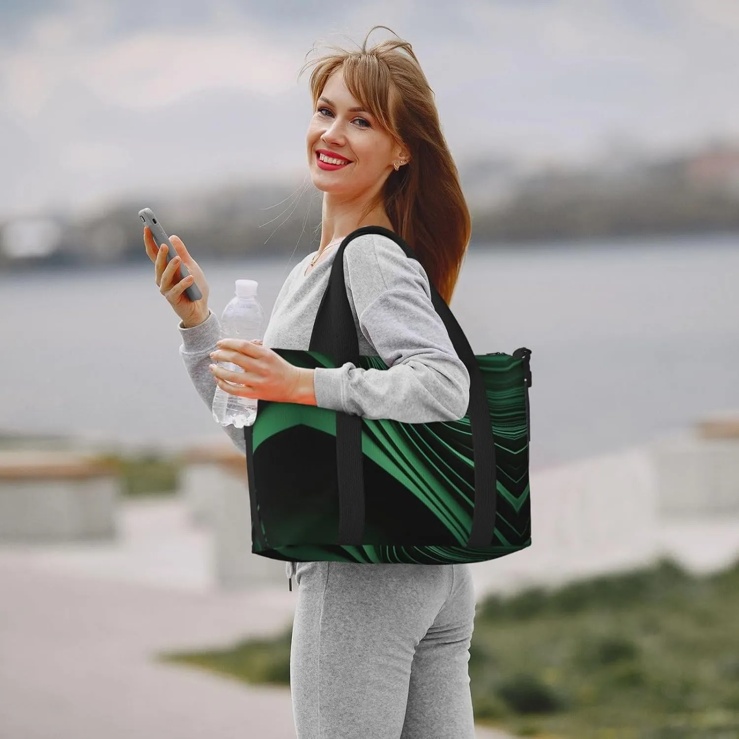 Green Curve Texture Women Travel Duffel Bag, Large Weekender Carry-On Tote, Gym Workout Bag,Mommy Hospital Bag