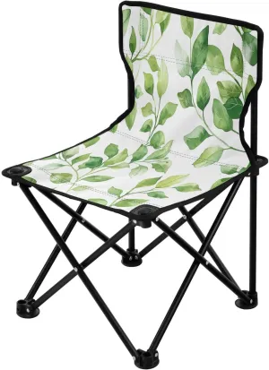 Green Leaf Portable Outdoor Folding Chair Anti-Slip Padded Oxford Cloth Stool Camping Chair Small for Beach Hiking Fishing Gardening Quad Camp Chair