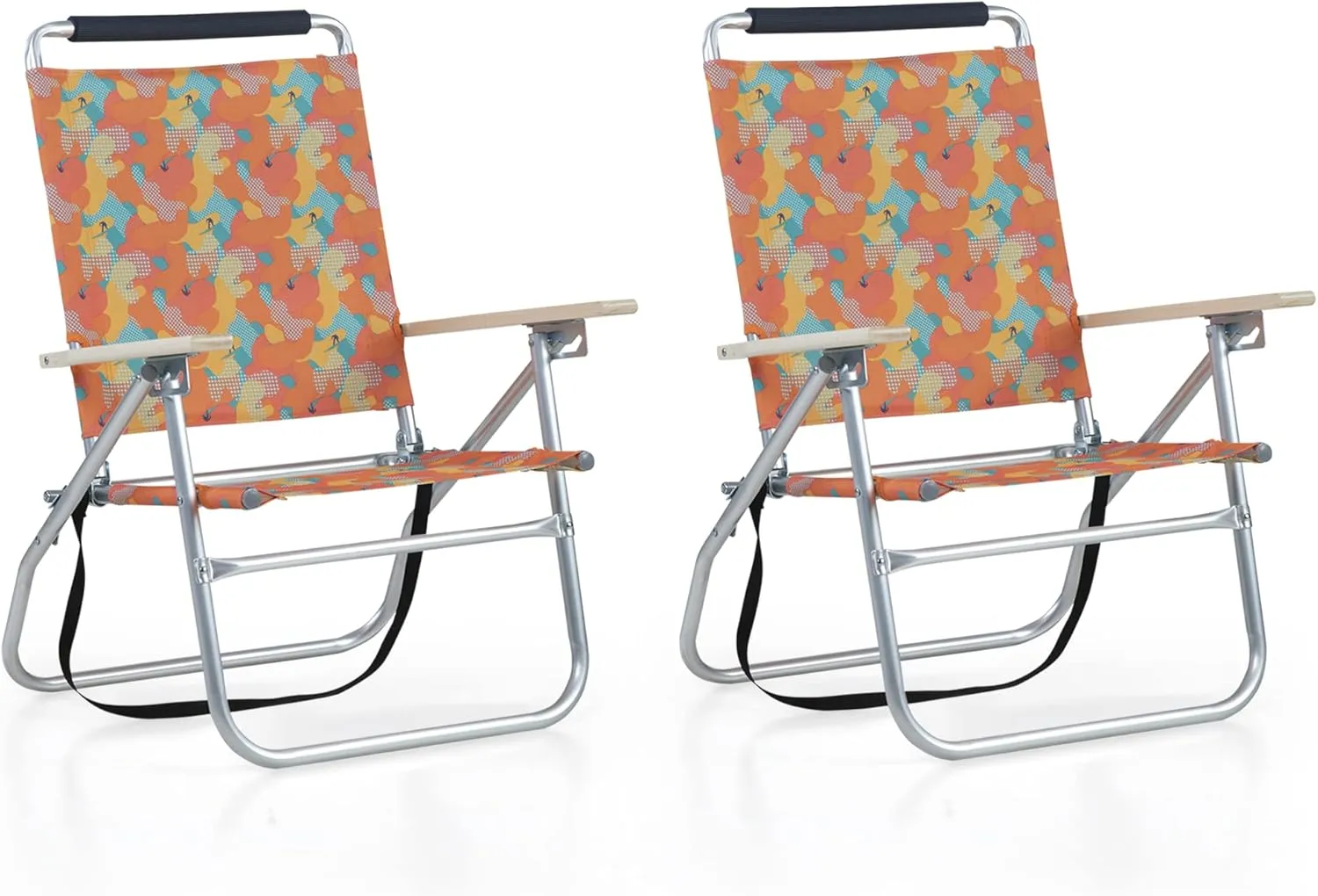 GREEN PARTY Backpack Beach Chairs 2 Pack Aluminum Lightweight Folding Reclining Beach Chairs, Cooler Bag, and Armrest for Outdoor Camping Lawn, Support 250LBS