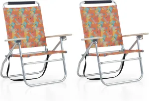GREEN PARTY Backpack Beach Chairs 2 Pack Aluminum Lightweight Folding Reclining Beach Chairs, Cooler Bag, and Armrest for Outdoor Camping Lawn, Support 250LBS