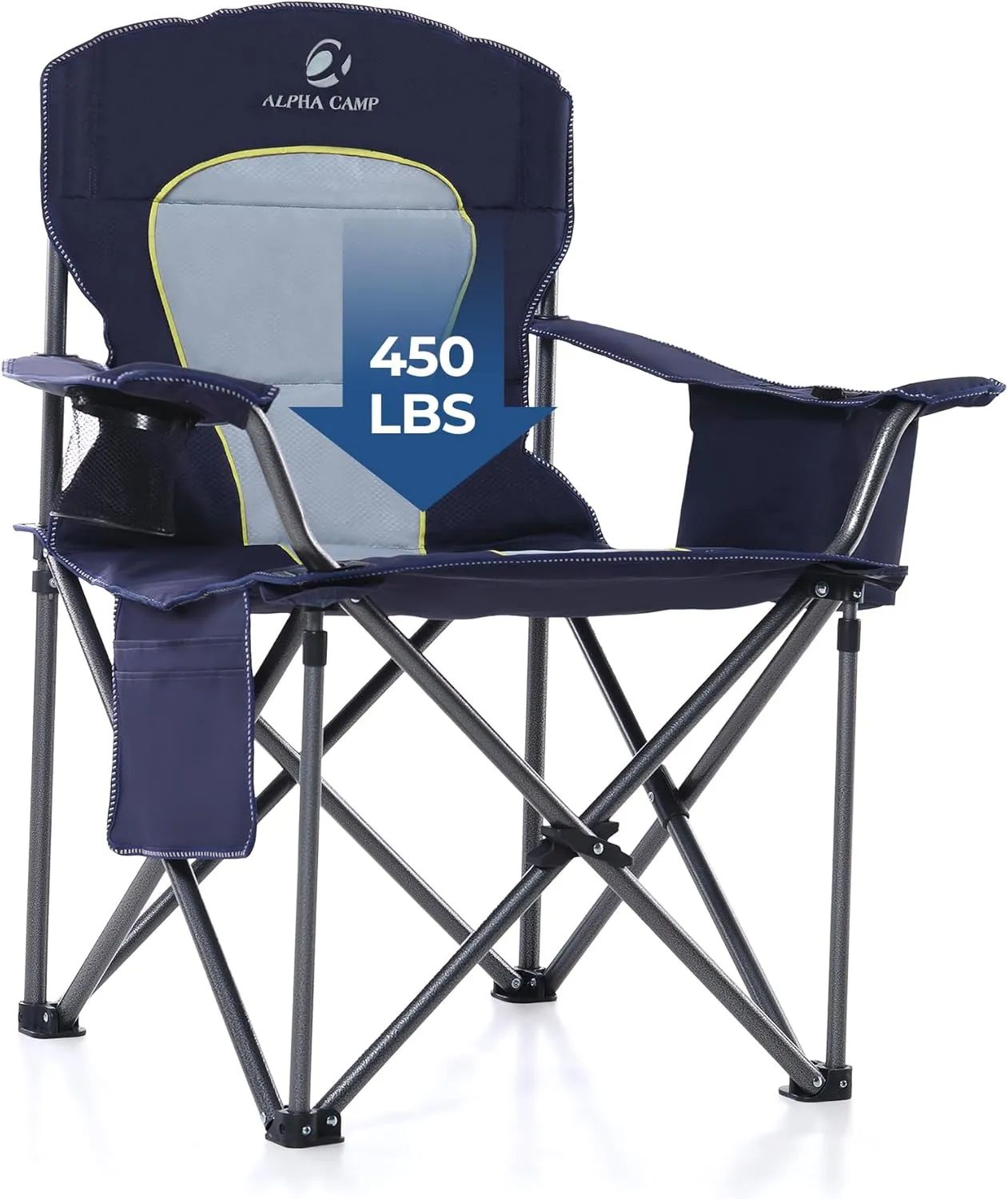 GREEN PARTY Oversized Folding Camping Chairs High Back Heavy Duty Padded Lawn Chair for Adults Support up to 450lbs with Cup Holder, Side Pocket Cooler Bag, Blue