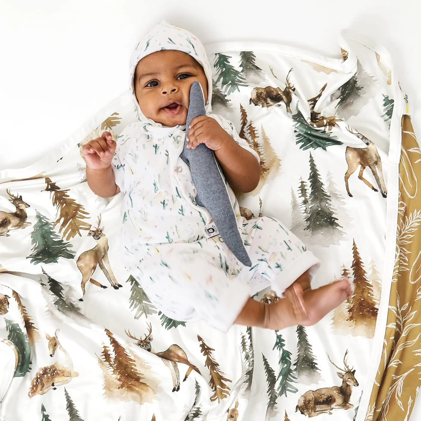 GRSSDER Baby Blankets Super Soft Stretchy Jersey Swaddle Blanket 2 Pack for Girls and Boys, Double Layer Reversible Receiving Blankets 34 x 44, Extra Large for Swaddling, Deer & Beige