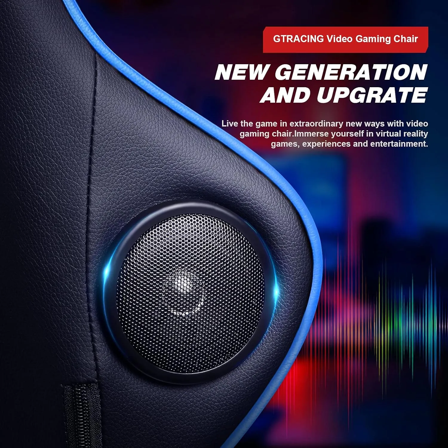 GTRACING Gaming Chair with Footrest and Bluetooth Speakers Music Video Game Chair Heavy Duty Ergonomic Computer Office Desk Chair (Blue)
