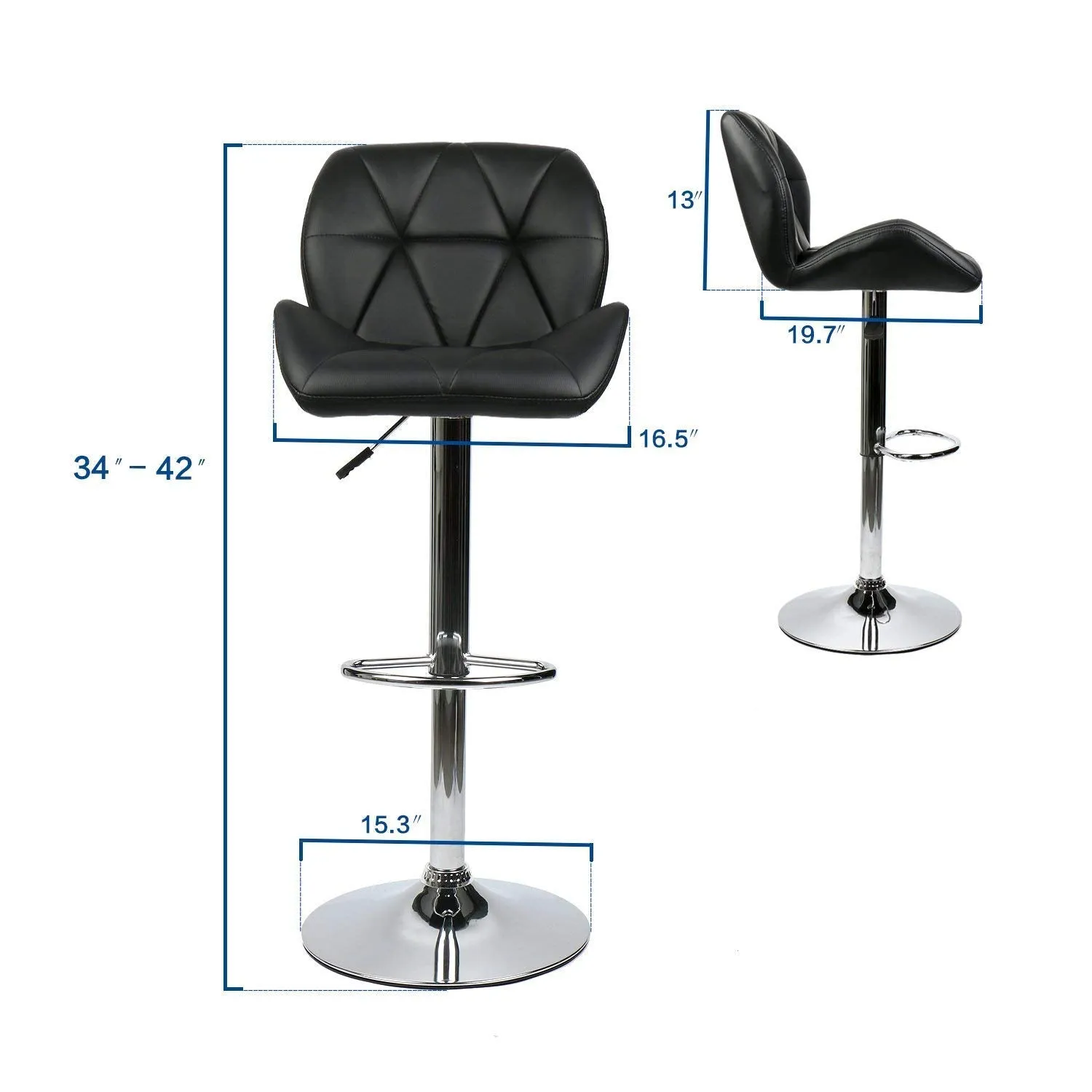 GTU Furniture Set of 2, 360 Degree Swivel Adjustable Bar Stools, Modern Faux Leather Padded with Back Pub Chair