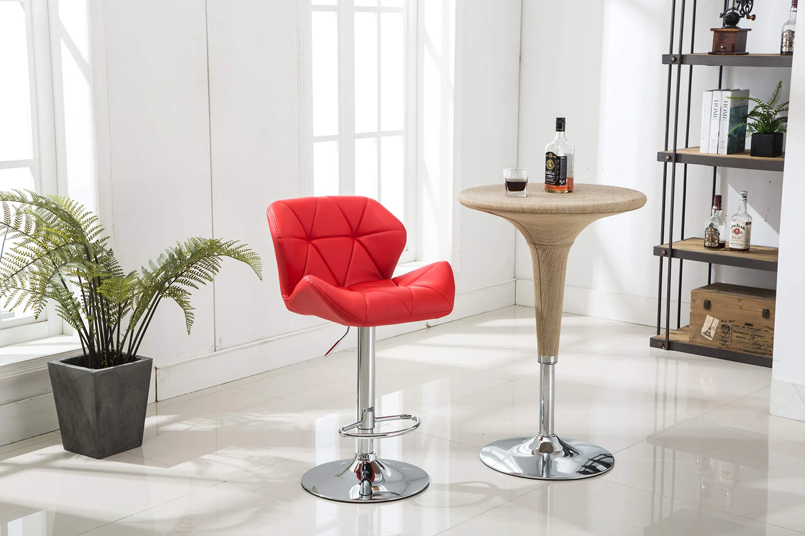 GTU Furniture Set of 2, 360 Degree Swivel Adjustable Bar Stools, Modern Faux Leather Padded with Back Pub Chair