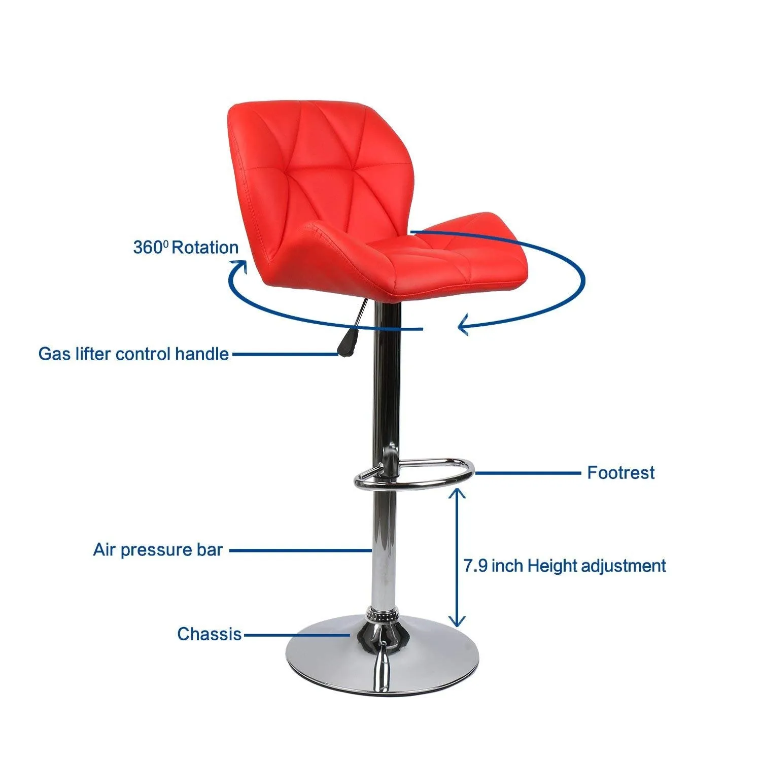 GTU Furniture Set of 2, 360 Degree Swivel Adjustable Bar Stools, Modern Faux Leather Padded with Back Pub Chair