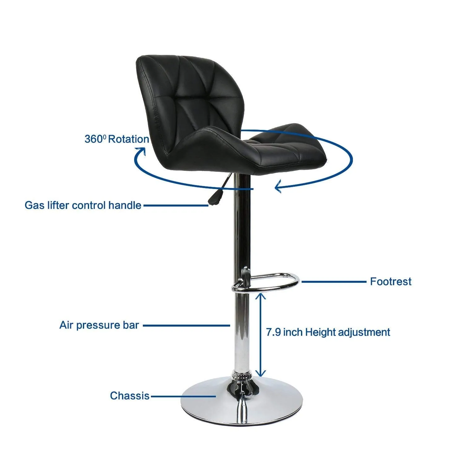 GTU Furniture Set of 2, 360 Degree Swivel Adjustable Bar Stools, Modern Faux Leather Padded with Back Pub Chair