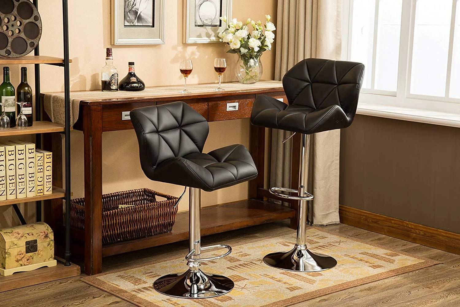 GTU Furniture Set of 2, 360 Degree Swivel Adjustable Bar Stools, Modern Faux Leather Padded with Back Pub Chair