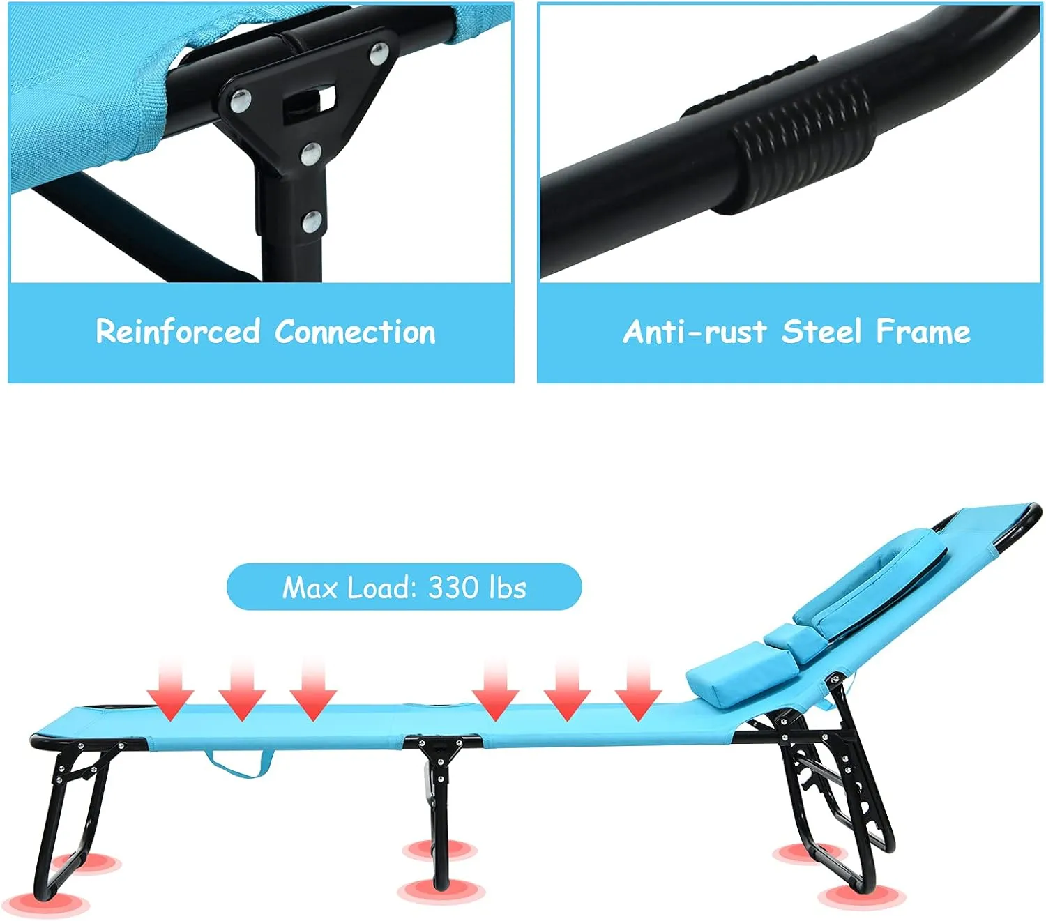 GYMAX Beach Lounge Chair, Sunbathing Chair Patio Lounge Chair Folding Adjustable Recliner with Hole for Face