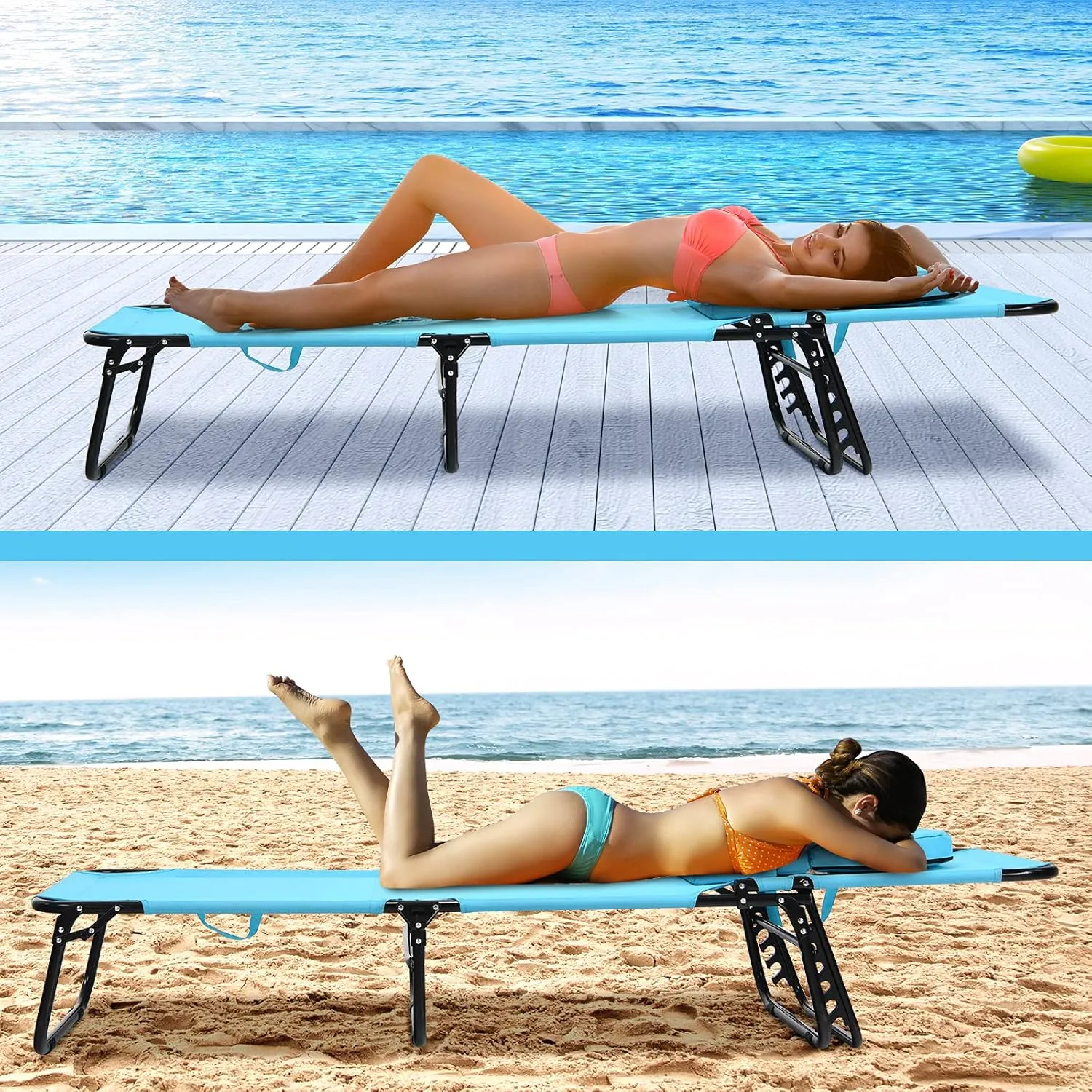 GYMAX Beach Lounge Chair, Sunbathing Chair Patio Lounge Chair Folding Adjustable Recliner with Hole for Face