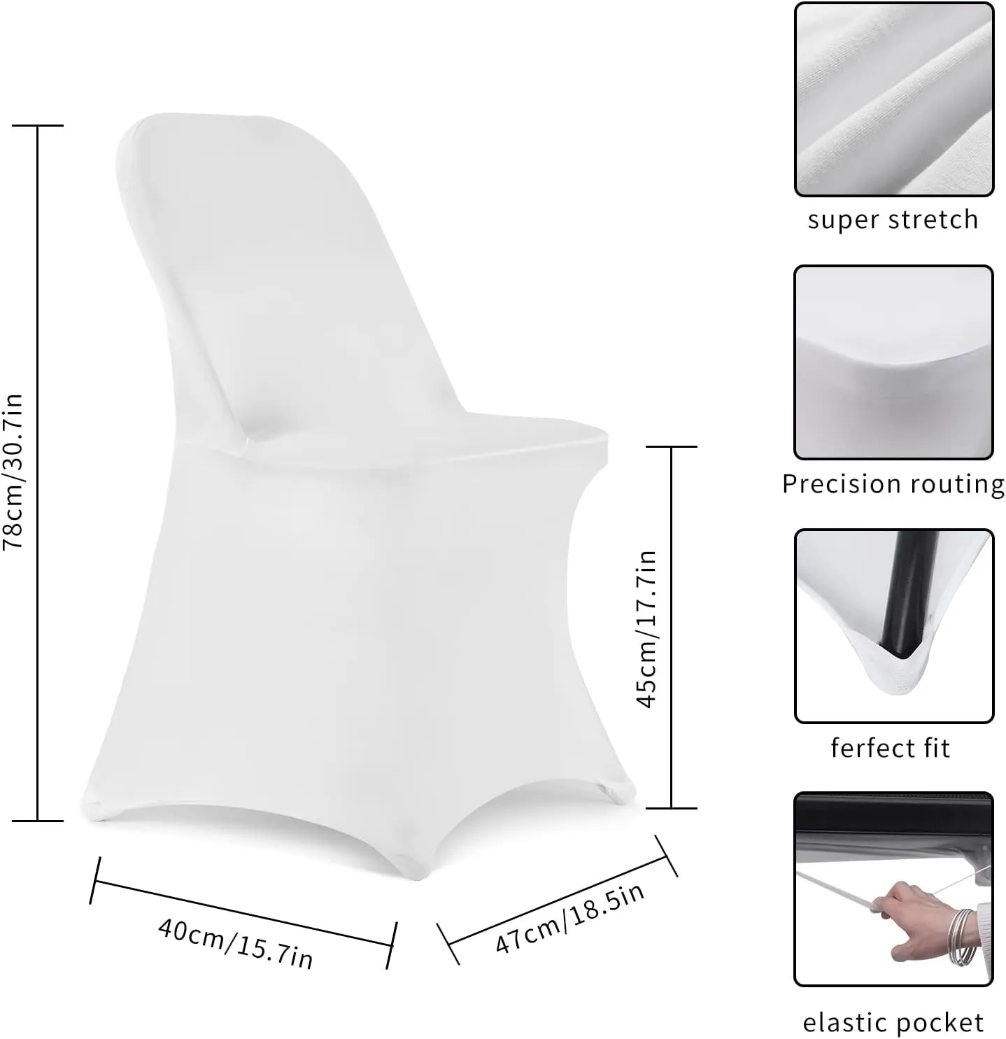 HAINARverS Stretch Spandex Folding Chair Covers 30PCS Universal Fitted Chair Cover Protector for Wedding,Party, Banquet, Holidays, Celebration, Decoration(White, 30 PCS)