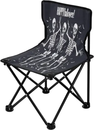Halloween Cartoon Skeleton Portable Outdoor Folding Chair Anti-Slip Padded Oxford Cloth Stool Camping Chair Small for Beach Hiking Fishing Gardening Quad Camp Chair