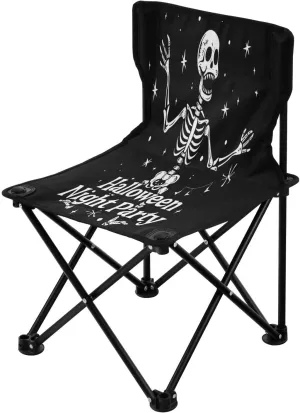 Halloween Cartoon Skeleton Portable Outdoor Folding Chair Anti-Slip Padded Oxford Cloth Stool Camping Chair Small for Beach Hiking Fishing Gardening Quad Camp Chair