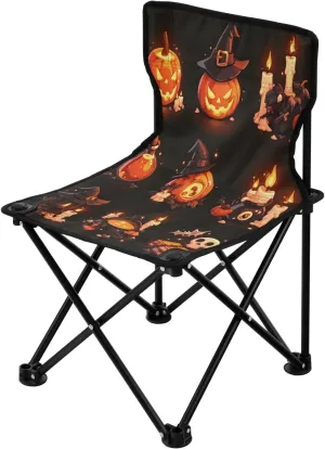 Halloween Cat Cute Spectre Pumpkin Portable Outdoor Folding Chair Anti-Slip Padded Oxford Cloth Stool Camping Chair Small for Beach Hiking Fishing Gardening Quad Camp Chair