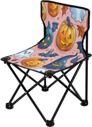 Halloween Cute Spectre Pumpkin Portable Outdoor Folding Chair Anti-Slip Padded Oxford Cloth Stool Camping Chair Small for Beach Hiking Fishing Gardening Quad Camp Chair
