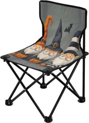 Halloween Pumpkin Gnome Portable Outdoor Folding Chair Anti-Slip Padded Oxford Cloth Stool Camping Chair Small for Beach Hiking Fishing Gardening Quad Camp Chair